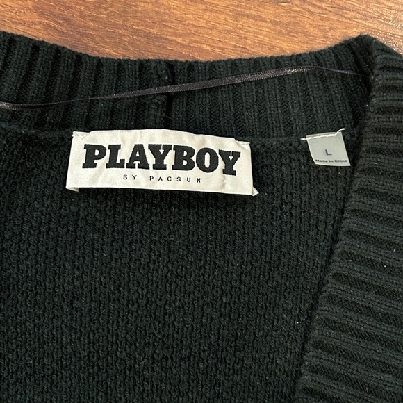 Playboy By PacSun Logo Knit Cardigan Black Mens size Large - Picture 3 of 6